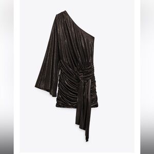 Zara Metallic Asymmetric Mini Dress